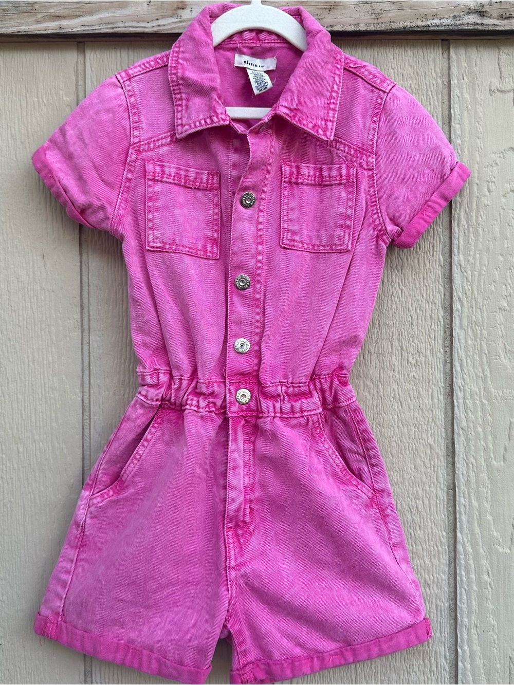 Olivia Kay Pink Denim Romper - girls size 7